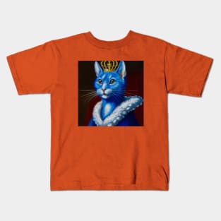 Royal Blue Cat Wearing Crown Kids T-Shirt